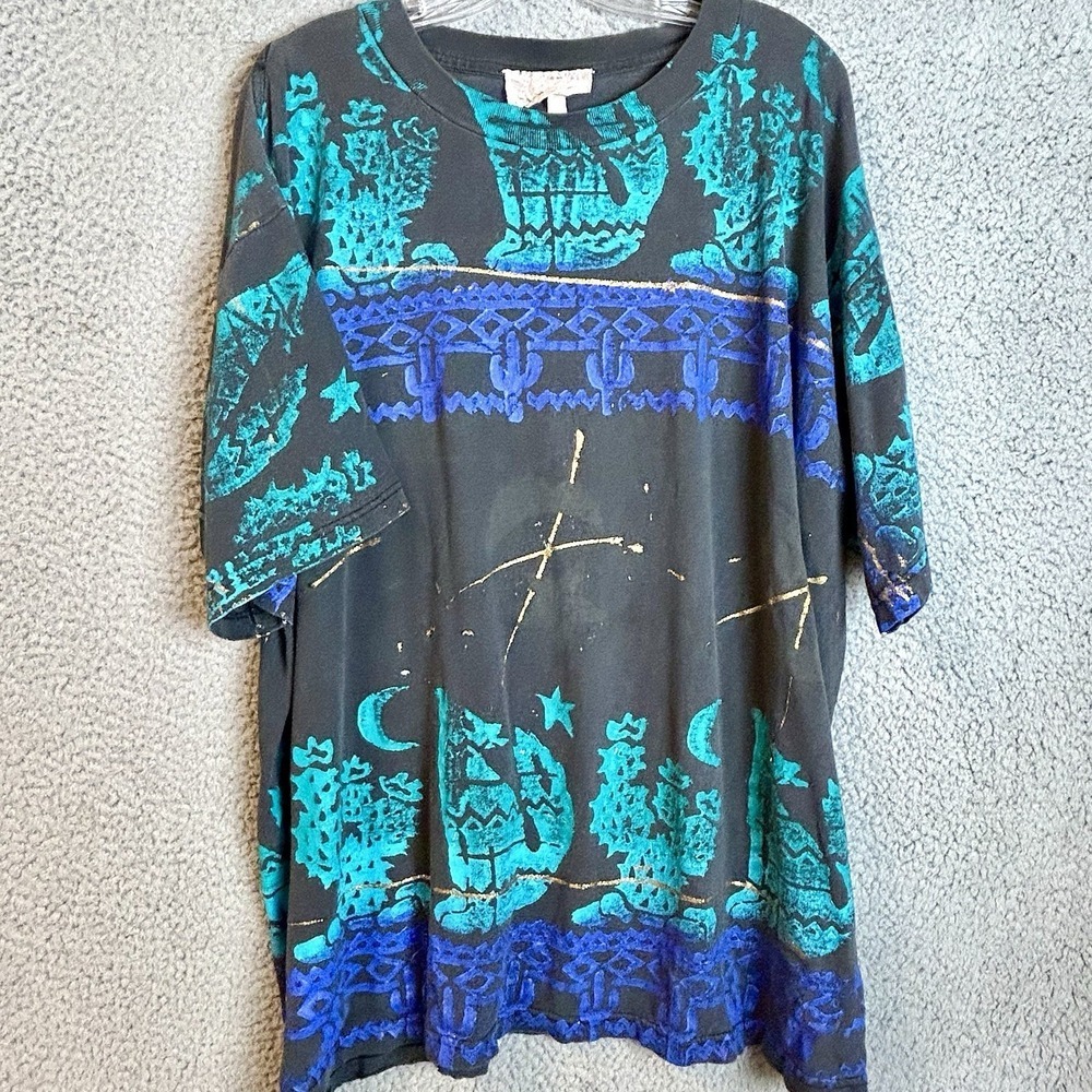 VTG Abstract Art Bohemian Hippie All Over Print T Shirt Size XL Single Stitch